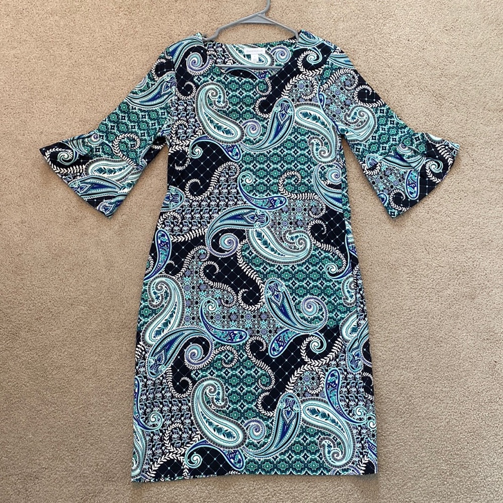 Charter Club Paisley 3/4 Length Bell Sleeve Dress - Size S